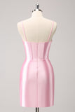 Sparkly Pink Spaghetti Straps Tight Prom Dress with Beading