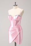 Sparkly Pink Spaghetti Straps Tight Prom Dress with Beading