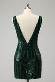 Sparkly Navy V Neck Sequins Prom Dress with Detachable Ruffles
