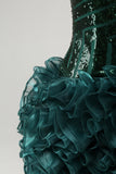Sparkly Navy V Neck Sequins Prom Dress with Detachable Ruffles