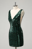 Sparkly Navy V Neck Sequins Prom Dress with Detachable Ruffles