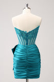 Sparkly Navy Strapless Beaded Appliques Tight Prom Dress