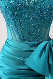 Sparkly Navy Strapless Beaded Appliques Tight Prom Dress
