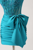 Sparkly Navy Strapless Beaded Appliques Tight Prom Dress