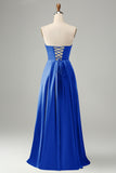 Black Strapless Cut Out Satin A Line Lace Up Long Bridesmaid Dress