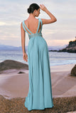 Grey Green V-Neck Sequined A-Line Bridesmaid Dress
