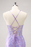 Lilac Corset Boning Applique Tight Short Prom Dress with Sequins
