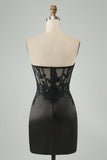 Sparkly Black Bodycon Sweetheart Corset Prom Dress with Appliques