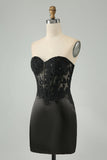 Sparkly Black Bodycon Sweetheart Corset Prom Dress with Appliques