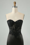Sparkly Black Bodycon Sweetheart Corset Prom Dress with Appliques