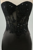 Sparkly Black Bodycon Sweetheart Corset Prom Dress with Appliques
