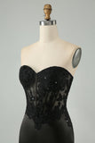 Sparkly Black Bodycon Sweetheart Corset Prom Dress with Appliques