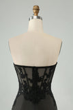 Sparkly Black Bodycon Sweetheart Corset Prom Dress with Appliques