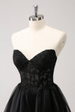 Cute Black A Line Corset Strapless Ruffled Short Prom Dress