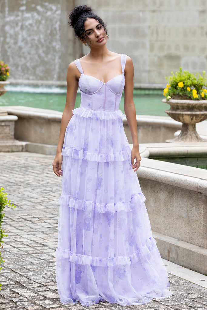 Leely Women Princess Lavender Bridesmaid Dress Corset Boning Spaghetti