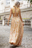Yellow Small Flower Hollow Out A Line Wedding Guest Dress with Slit