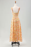 Yellow Flower Front Twist A Line Wedding Guest Dress with Slit