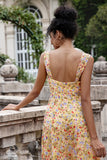 Yellow Flower Front Twist A Line Wedding Guest Dress with Slit