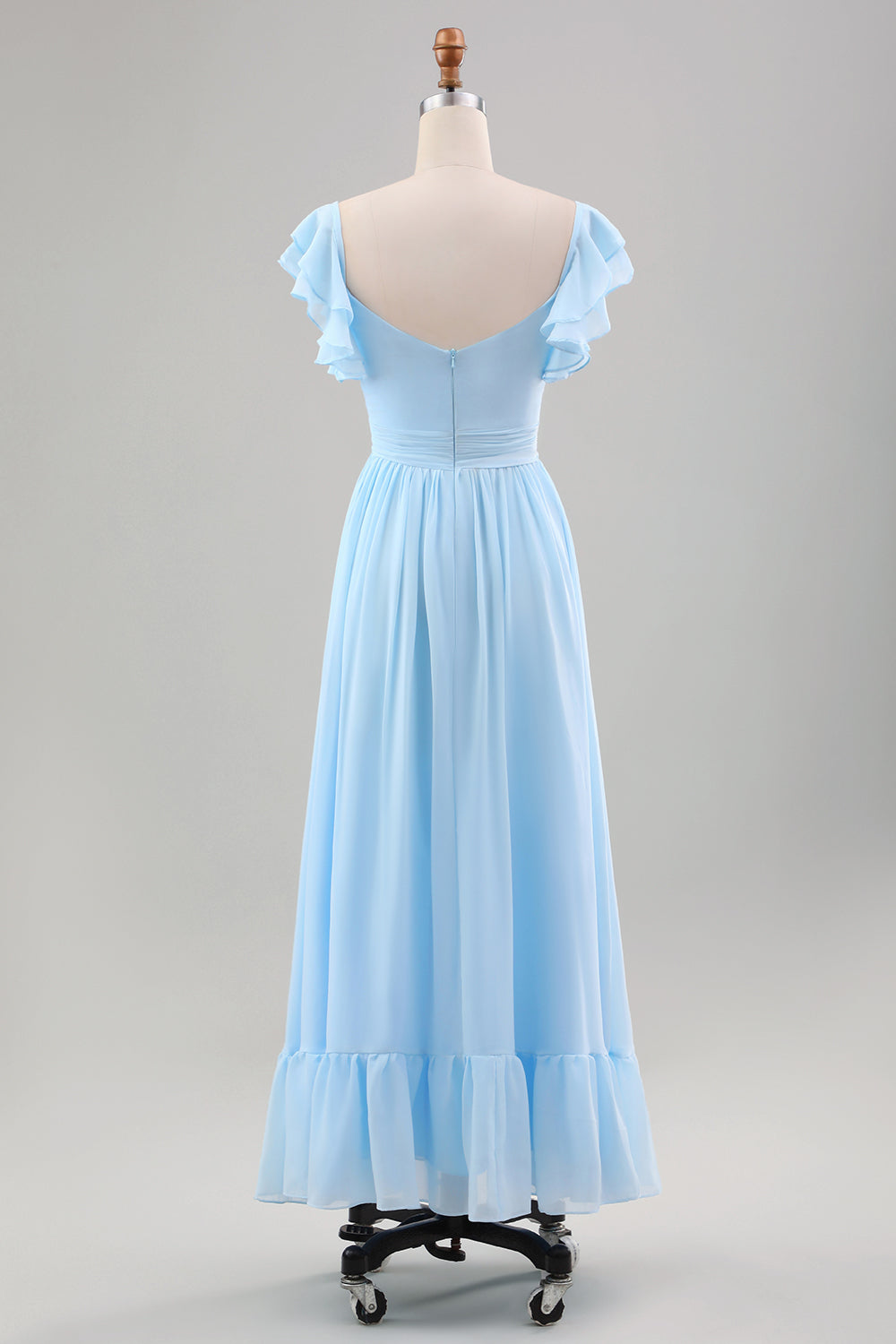 Leely Women Sky Blue Wedding Guest Dress Ruffle Sleeves Chiffon