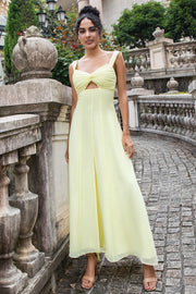 Lemon Yellow Twist Front Keyhole A Line Bridesmaid Dress