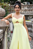 Lemon Yellow Keyhole A Line Long Bridesmaid Dress