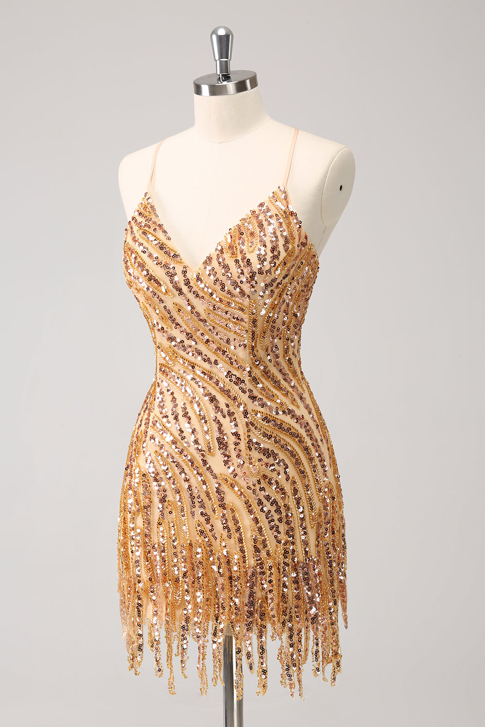 Leely Women Gold Sequins Bodycon Short Prom Dress with Tassel Backless Cocktail Party Dress leelyuk Leely Women Gold Sequins Bodycon Short Prom Dress with Tassel Backless Cocktail Party Dress leelyuk