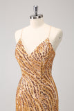 Gold Sequins Bodycon  Short Prom Dress with Tassel