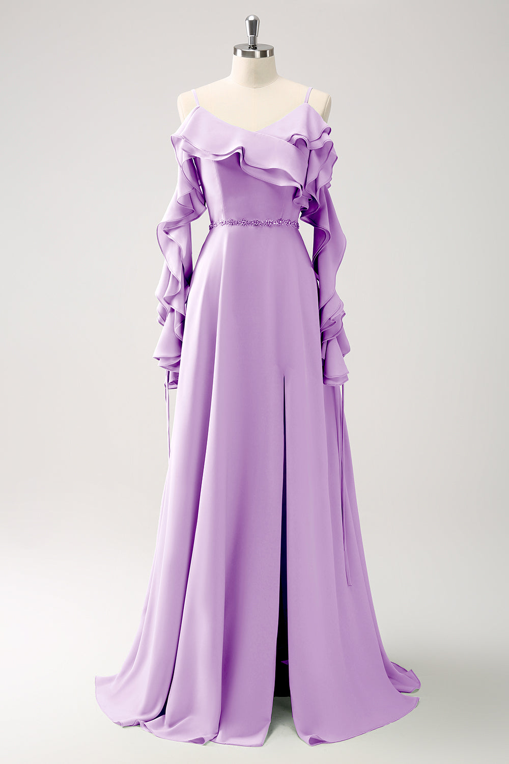 Leely Women Peacock Cold Shoulder A-Line Chiffon Long Bridesmaid Dress with Ruffles leelyuk Leely Women Peacock Cold Shoulder A-Line Chiffon Long Bridesmaid Dress with Ruffles leelyuk