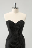 Sparkly Black Strapless Bodycon Mini Prom Dress with Beading