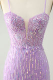Sparkly Lilac Sequins Bodycon Mini Prom Dress with Slit