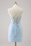 Royal Blue Spaghetti Straps Corset Tight Prom Dress with Criss Cross Back