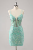 Royal Blue Spaghetti Straps Corset Tight Prom Dress with Criss Cross Back