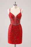 Royal Blue Spaghetti Straps Corset Tight Prom Dress with Criss Cross Back