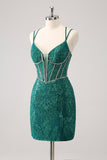 Royal Blue Spaghetti Straps Corset Tight Prom Dress with Criss Cross Back