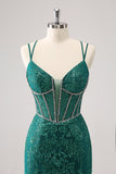 Royal Blue Spaghetti Straps Corset Tight Prom Dress with Criss Cross Back