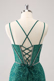 Royal Blue Spaghetti Straps Corset Tight Prom Dress with Criss Cross Back