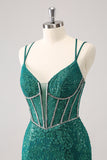 Royal Blue Spaghetti Straps Corset Tight Prom Dress with Criss Cross Back