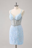 Royal Blue Spaghetti Straps Corset Tight Prom Dress with Criss Cross Back