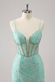 Royal Blue Spaghetti Straps Corset Tight Prom Dress with Criss Cross Back