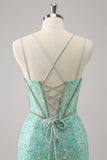 Royal Blue Spaghetti Straps Corset Tight Prom Dress with Criss Cross Back