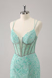 Royal Blue Spaghetti Straps Corset Tight Prom Dress with Criss Cross Back