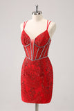 Royal Blue Spaghetti Straps Corset Tight Prom Dress with Criss Cross Back
