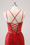 Royal Blue Spaghetti Straps Corset Tight Prom Dress with Criss Cross Back