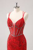 Royal Blue Spaghetti Straps Corset Tight Prom Dress with Criss Cross Back