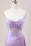Sage Green Mermaid Sequin Corset Applique Prom Dress with High Slit