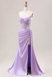 Sage Green Mermaid Sequin Corset Applique Prom Dress with High Slit