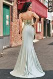 Sage Green Mermaid Sequin Corset Applique Prom Dress with High Slit