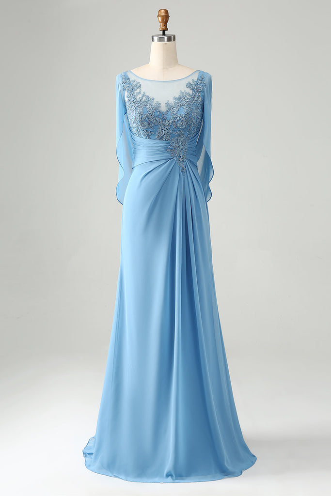 Classy Light Blue Chiffon Beaded Mermaid Long Evening Dress Formal Wedding Guest Dress SP2186
