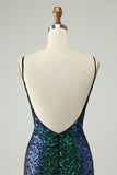 Sparkly Dark Green Spaghetti Straps Tight Short Prom Dress with Sequins