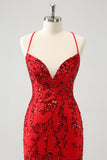 Sparkly Floral Red Tight Short Prom Dress with Sequins
